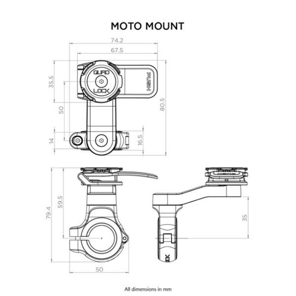 Quad Lock Motorcycle Handlebar mount - Image 3