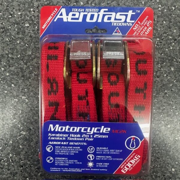 AEROFAST 25mm Ratchet Motorcycle Tiedowns (Karabiner)